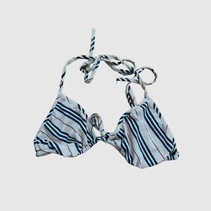 Burberry London Y2K Striped Triangle Halter Bikini Top Cream M